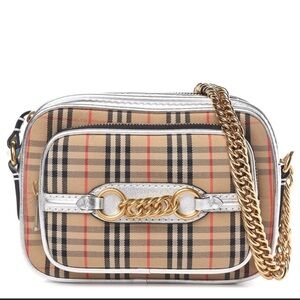 NEW Burberry Vintage Check Link Crossbody Silver Camera Bag